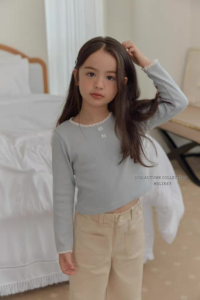 Korean Kidswear Lace Trim Long Sleeve Top - 3 Colors