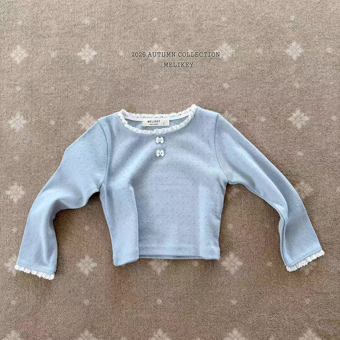 Korean Kidswear Lace Trim Long Sleeve Top - 3 Colors