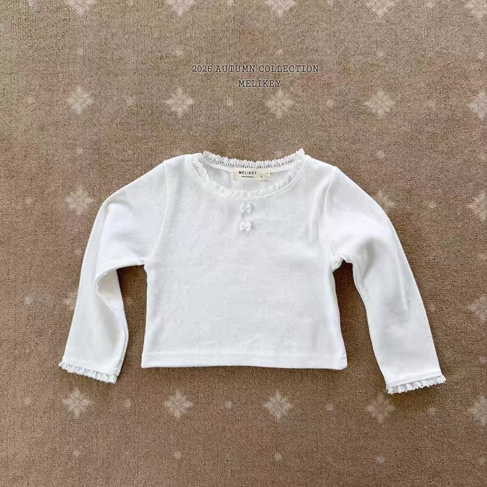 Korean Kidswear Lace Trim Long Sleeve Top - 3 Colors