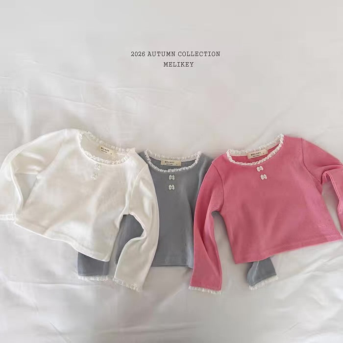 Korean Kidswear Lace Trim Long Sleeve Top - 3 Colors