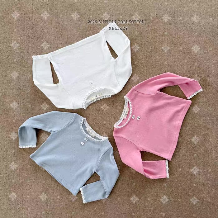Korean Kidswear Lace Trim Long Sleeve Top - 3 Colors