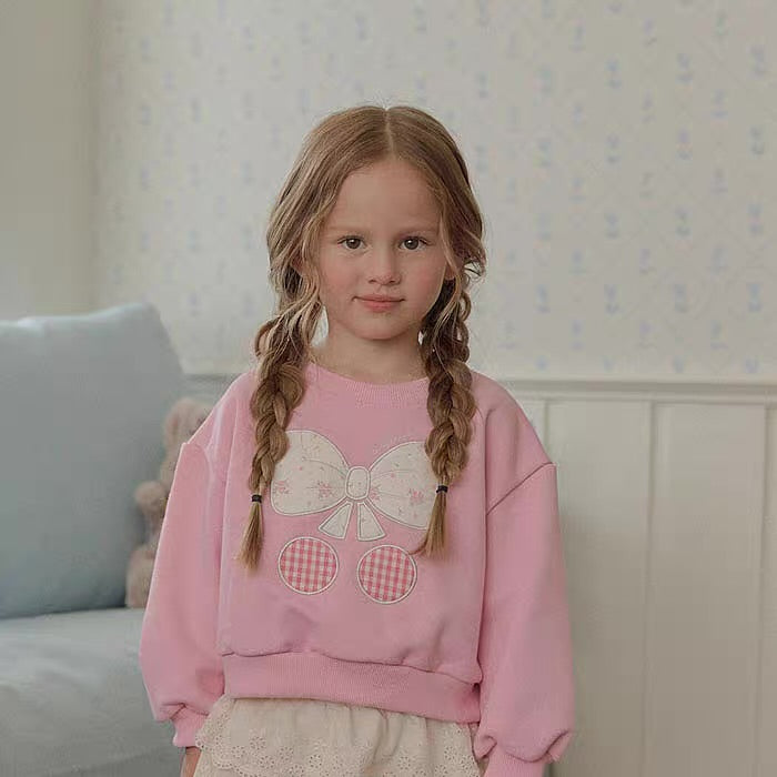 Korean Kidswear Bow & Cherry Sweatshirt - 2 Colors