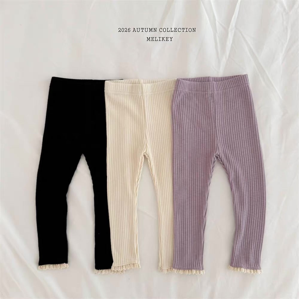 Korean Kidswear Lace Trim Ribbed Leggings - 3 Colors
