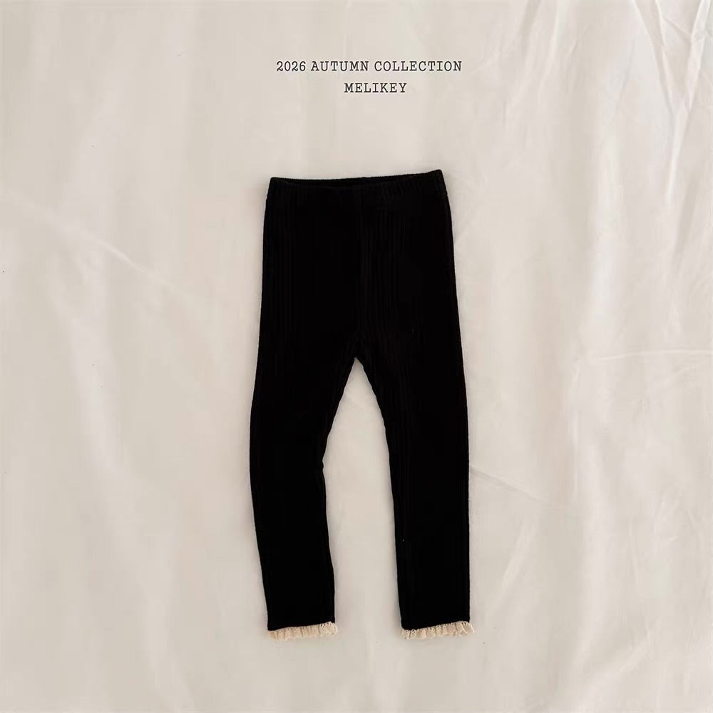Korean Kidswear Lace Trim Ribbed Leggings - 3 Colors