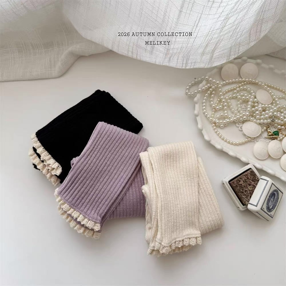 Korean Kidswear Lace Trim Ribbed Leggings - 3 Colors