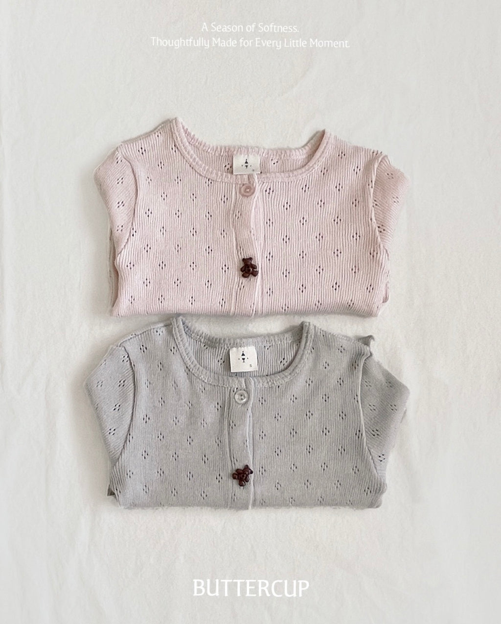 Korean Kidswear | Buttercup Teddy Pointelle Cardigan
