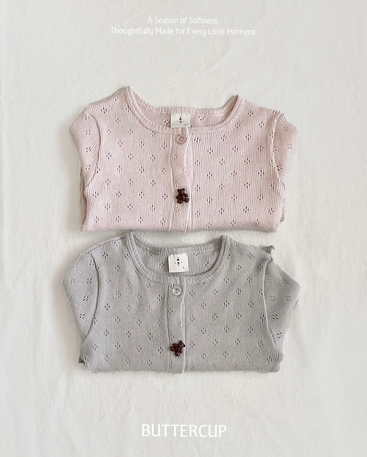 Korean Kidswear | Buttercup Teddy Pointelle Cardigan