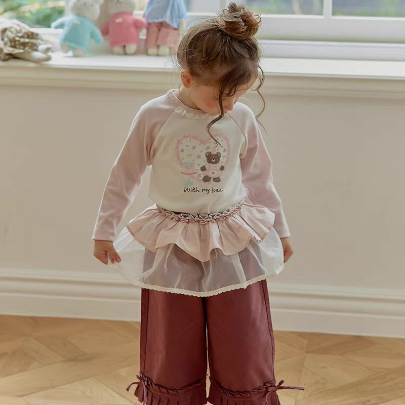 Korean Kidswear Bear Heart Raglan Long Sleeve Top - 2 Colors