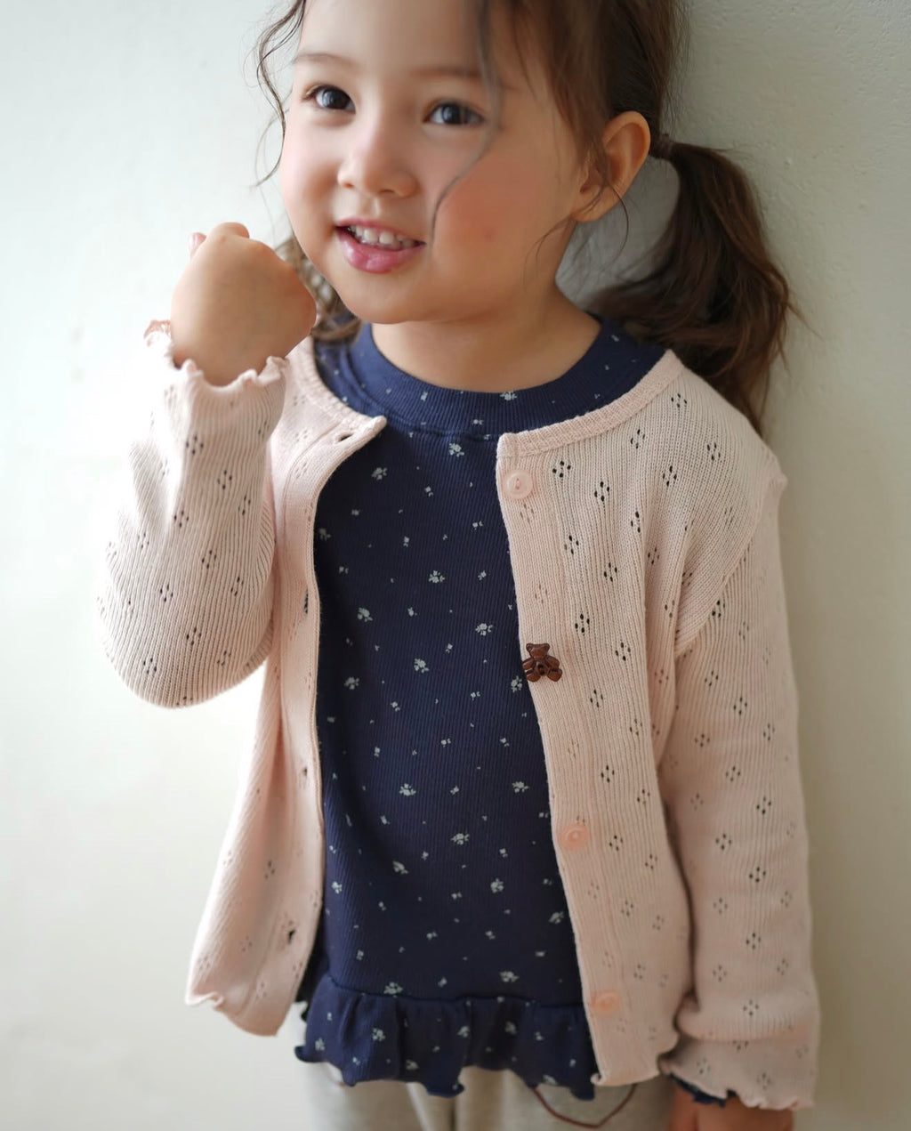 Korean Kidswear | Buttercup Teddy Pointelle Cardigan