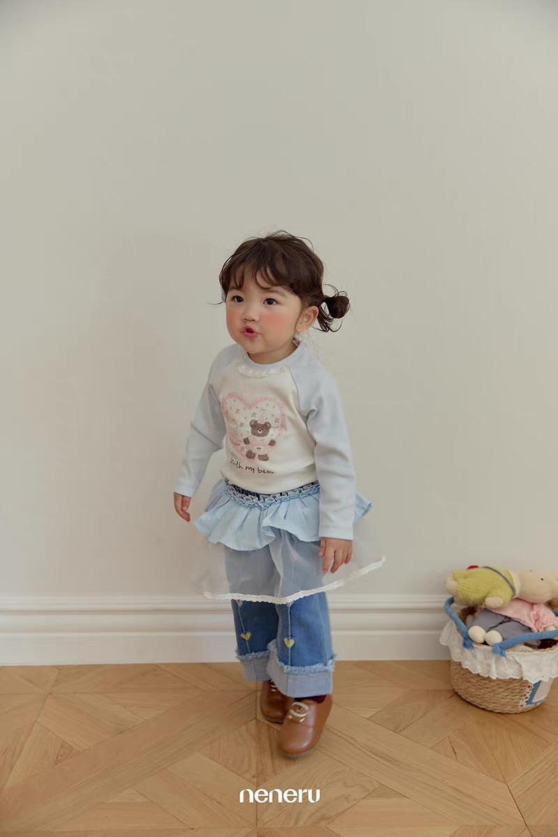 Korean Kidswear Bear Heart Raglan Long Sleeve Top - 2 Colors