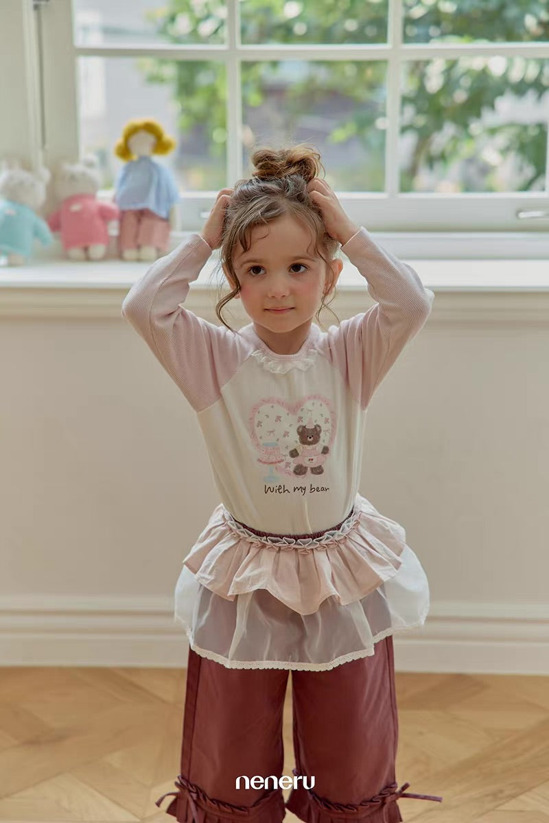 Korean Kidswear Bear Heart Raglan Long Sleeve Top - 2 Colors