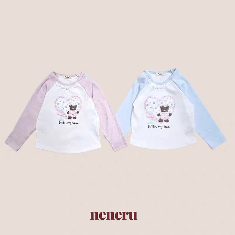 Korean Kidswear Bear Heart Raglan Long Sleeve Top - 2 Colors