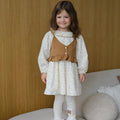 Korean Kidswear Floral Ruffle Dress with Layered Vest
