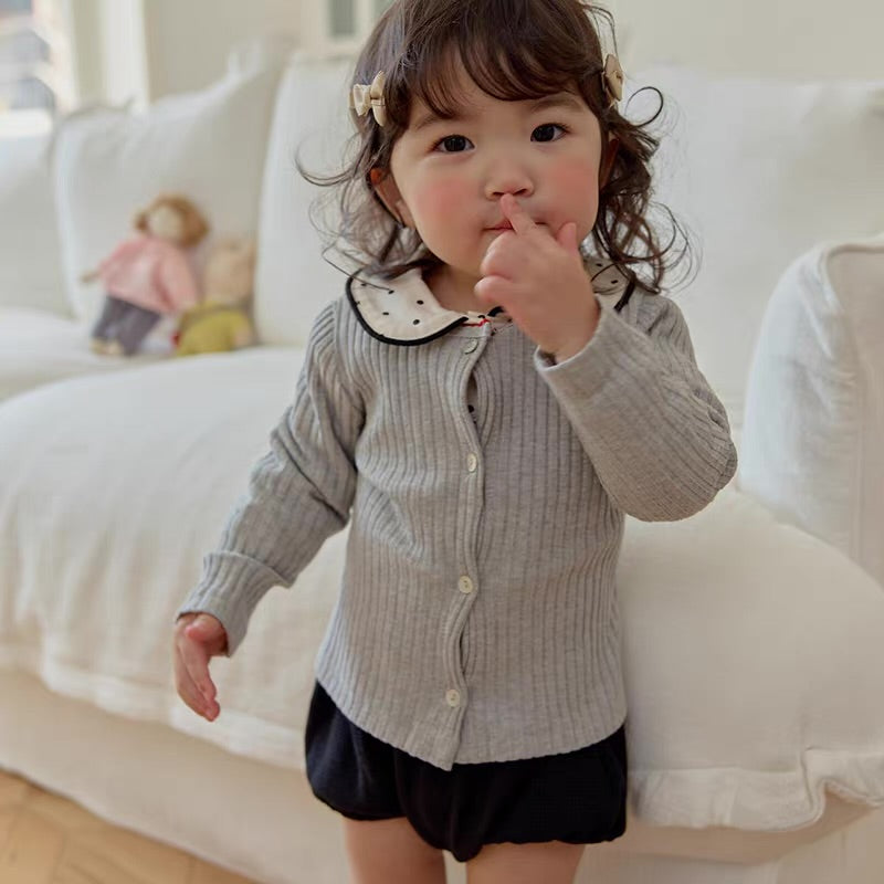 Korean Kidswear Ribbed Ruffle Cardigan - 3 Colors