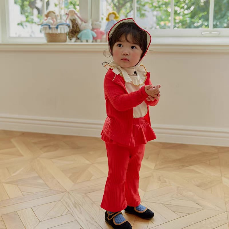 Korean Kidswear Ribbed Ruffle Cardigan - 3 Colors