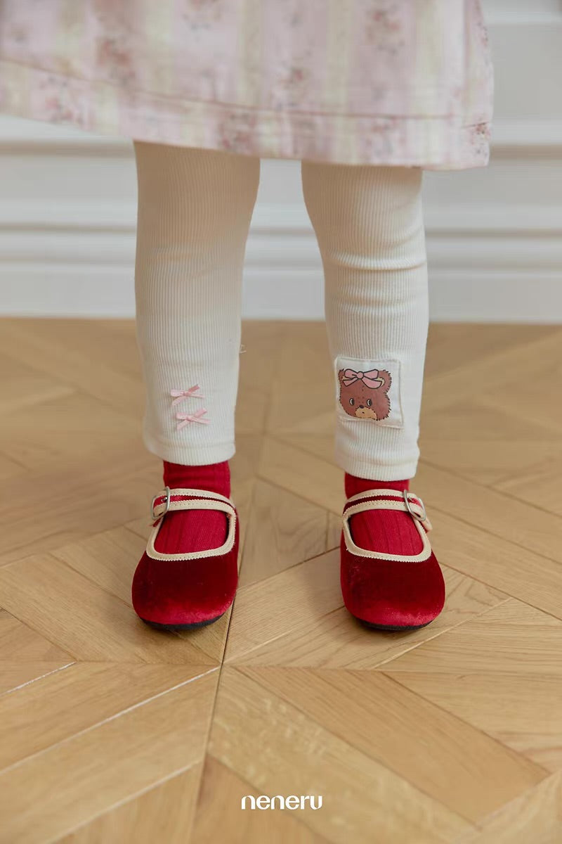 Korean Kidswear Bear Patch Ribbed Leggings