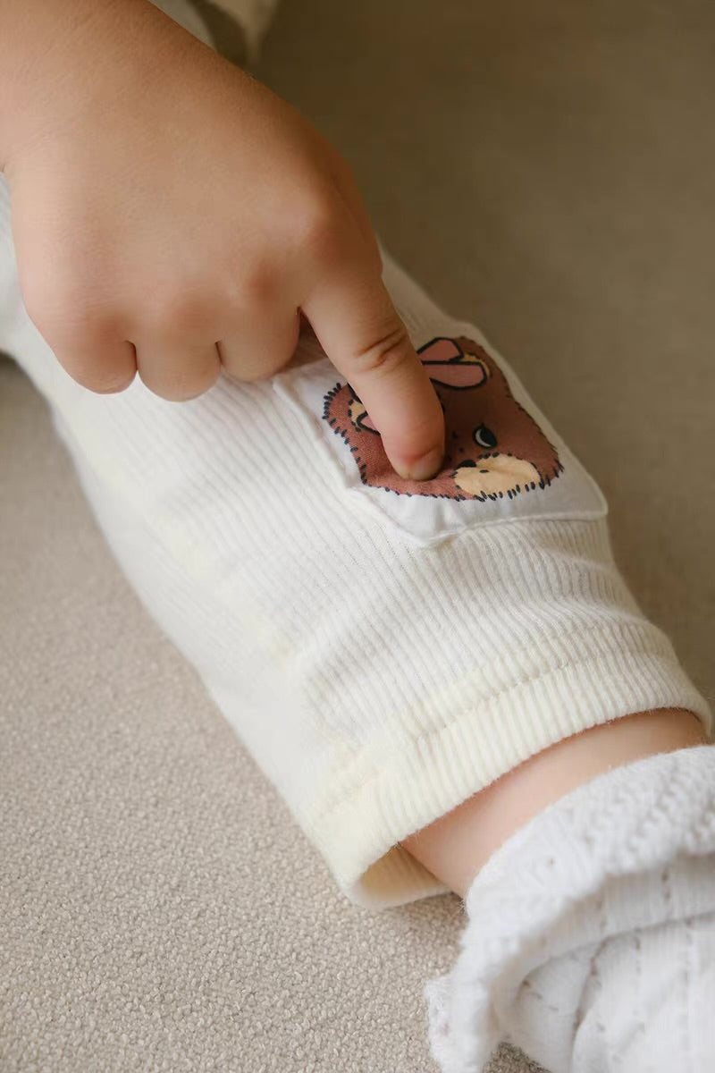 Korean Kidswear Bear Patch Ribbed Leggings