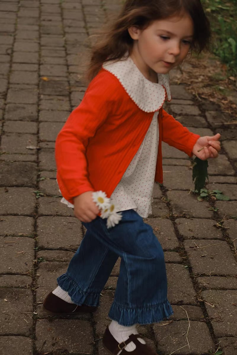 Korean Kidswear Ruffle Hem Wide Leg Denim Pants