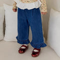 Korean Kidswear Ruffle Hem Wide Leg Denim Pants