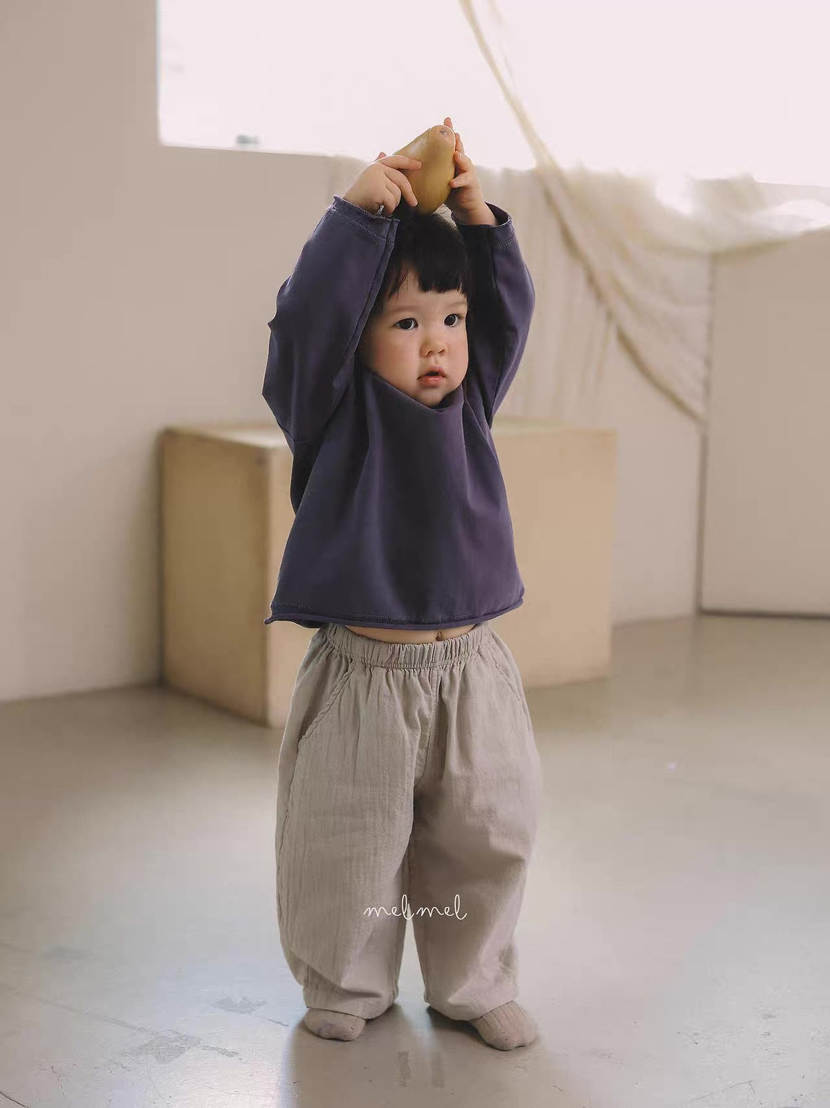 Korean Kidswear Relaxed Wide-Leg Pants – Beige / Charcoal