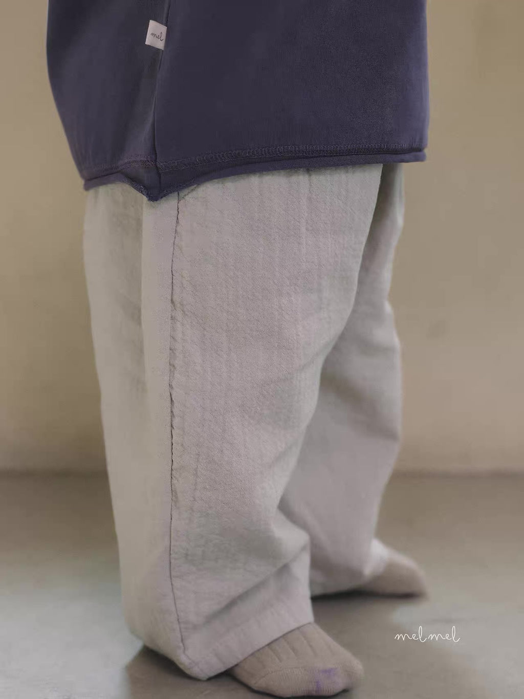 Korean Kidswear Relaxed Wide-Leg Pants – Beige / Charcoal