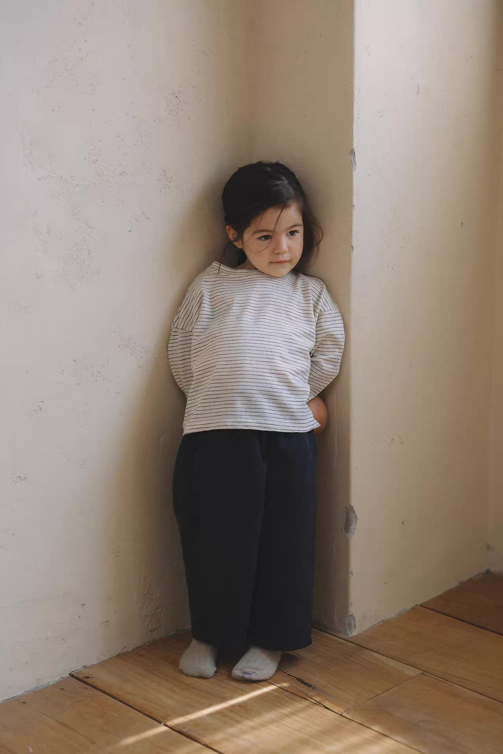 Korean Kidswear Relaxed Wide-Leg Pants – Beige / Charcoal