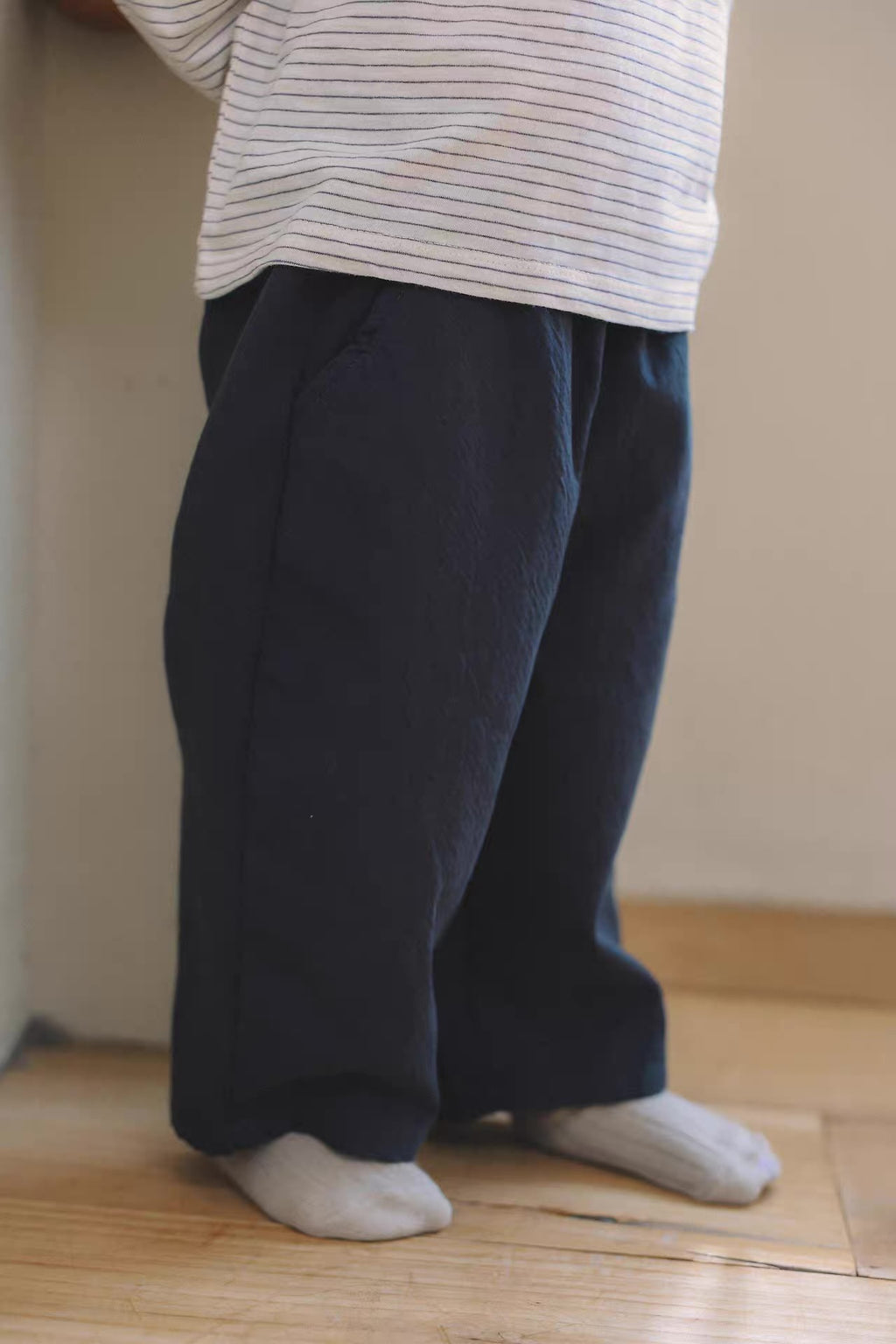 Korean Kidswear Relaxed Wide-Leg Pants – Beige / Charcoal