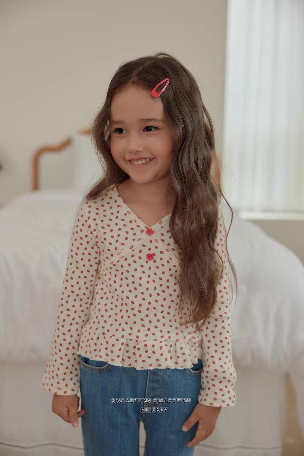 Korean Kidswear Strawberry Dot Ruffle Top – Ivory
