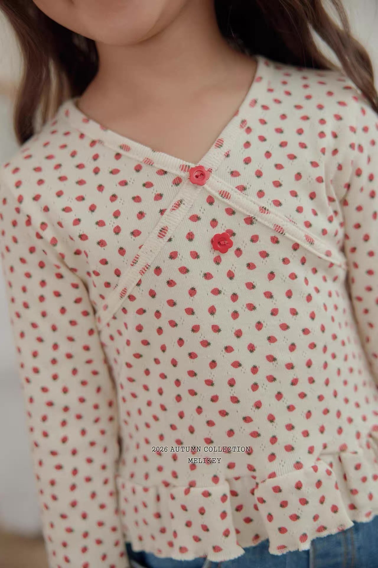 Korean Kidswear Strawberry Dot Ruffle Top – Ivory