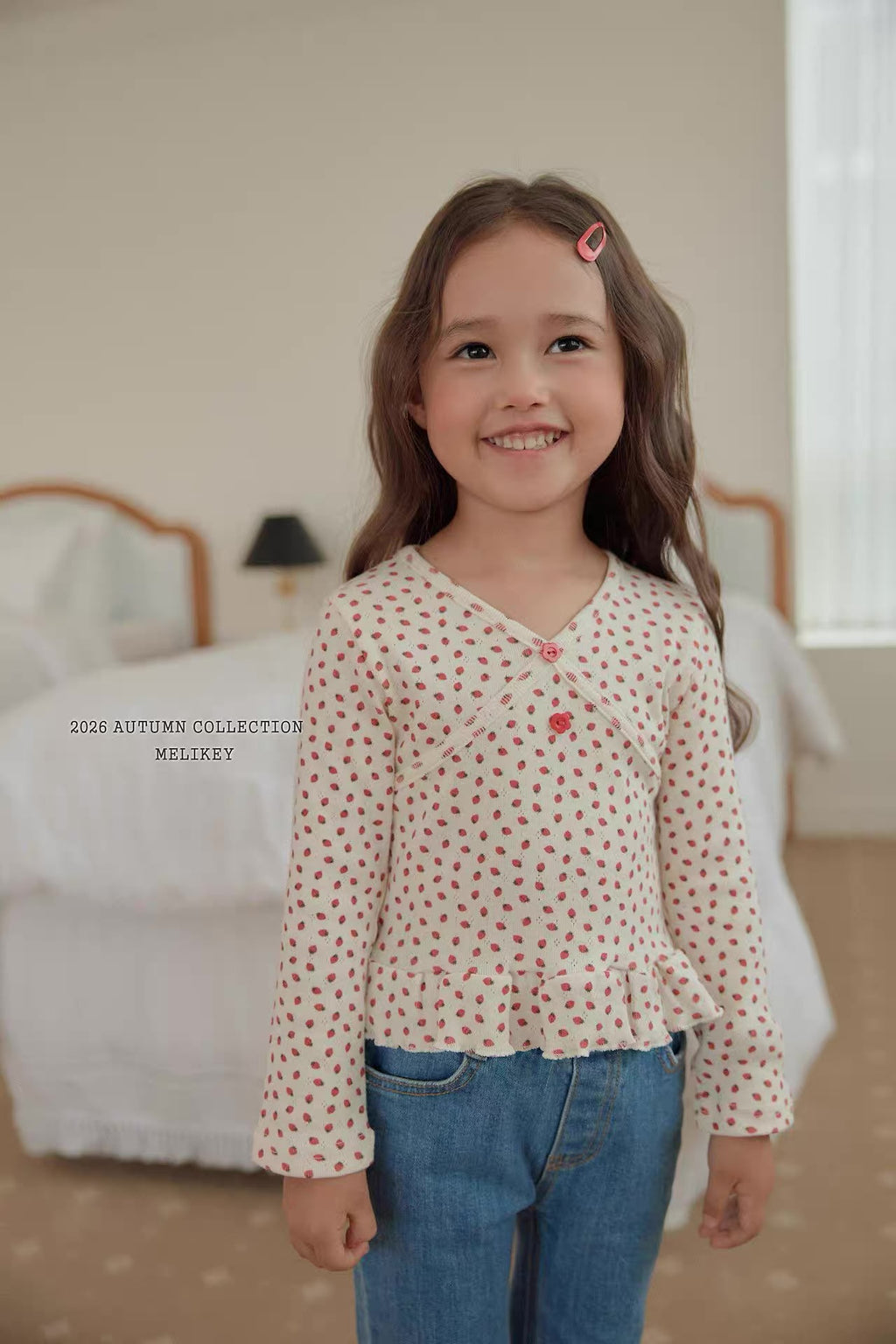 Korean Kidswear Strawberry Dot Ruffle Top – Ivory