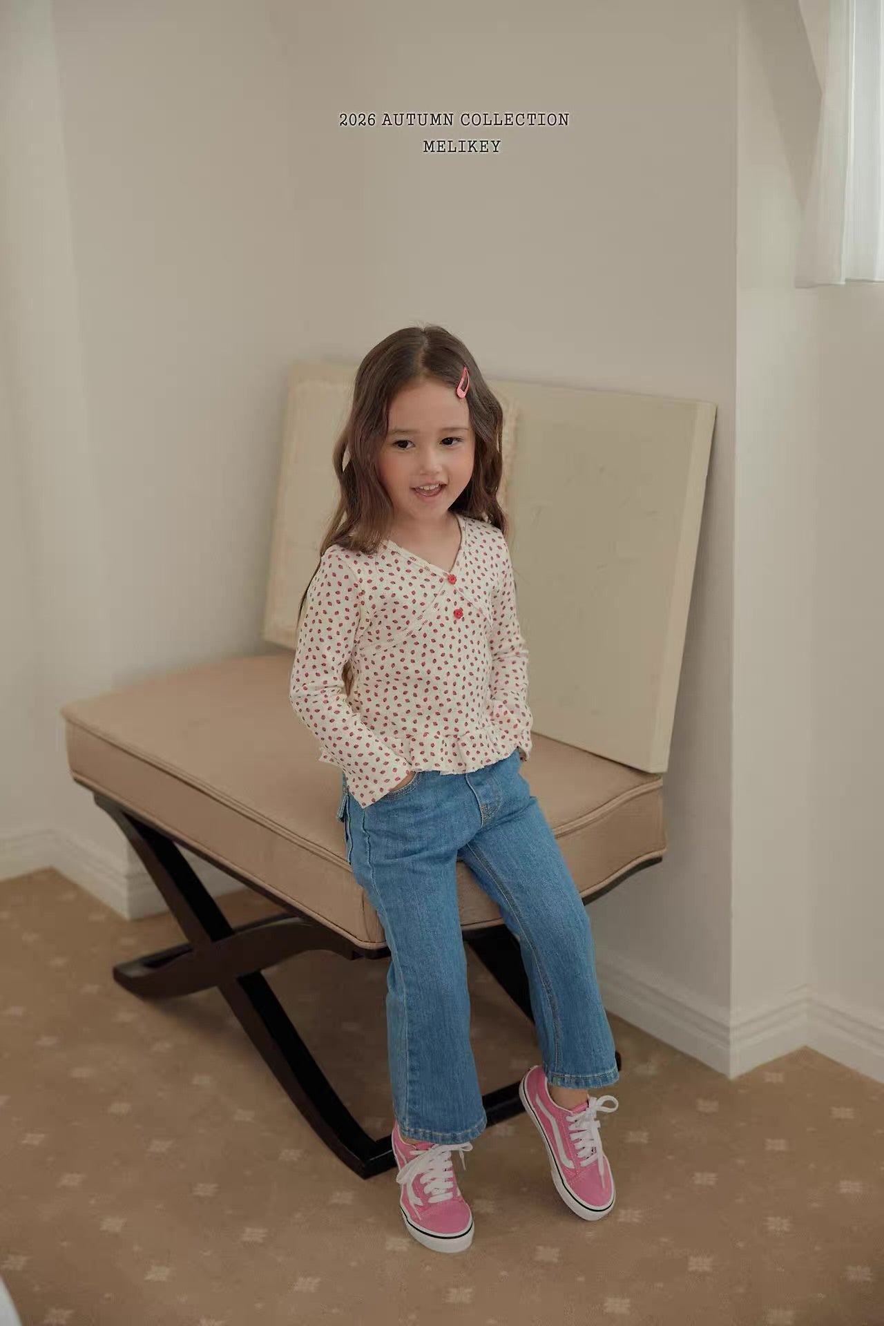 Korean Kidswear Strawberry Dot Ruffle Top – Ivory