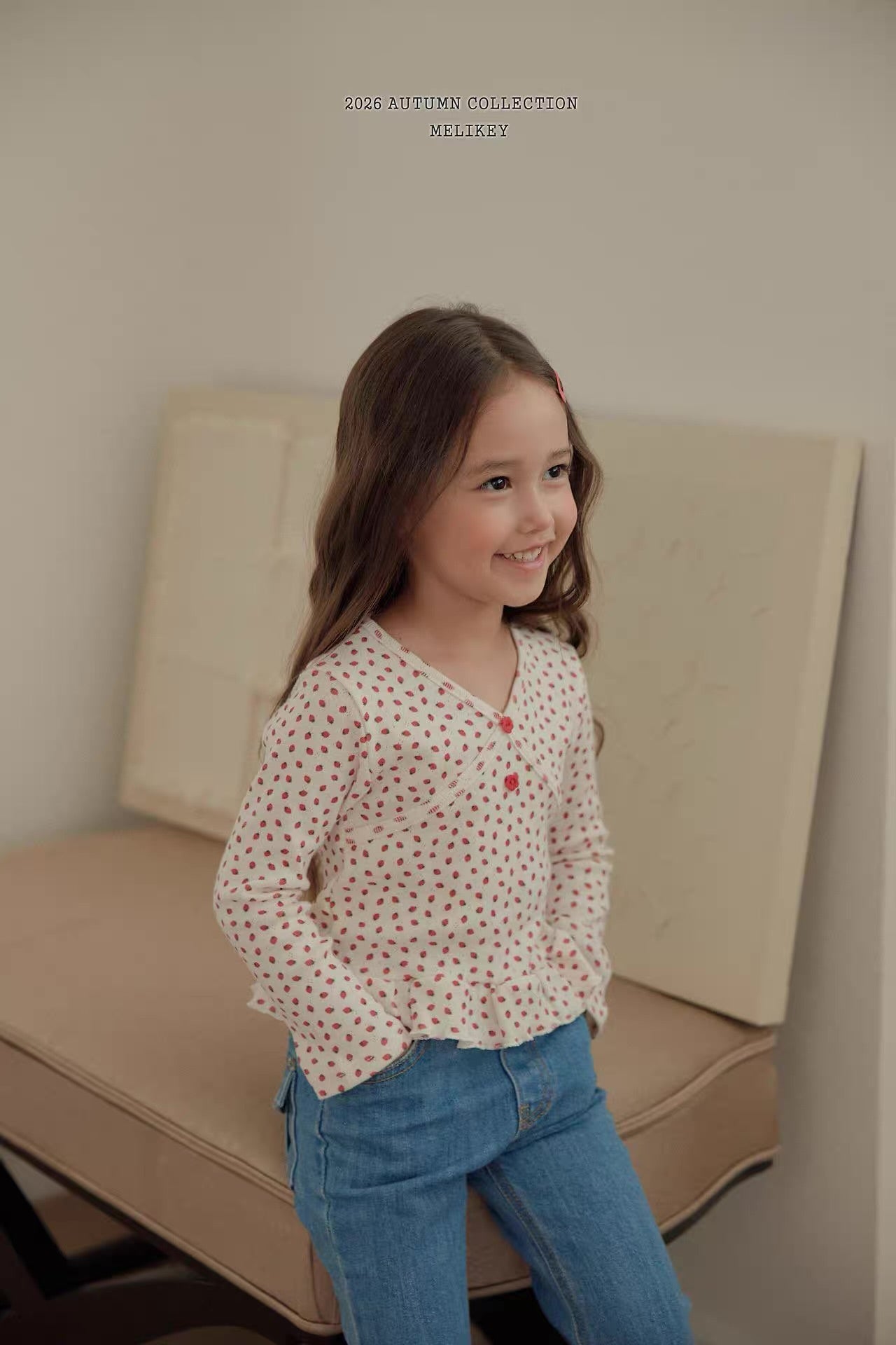 Korean Kidswear Strawberry Dot Ruffle Top – Ivory