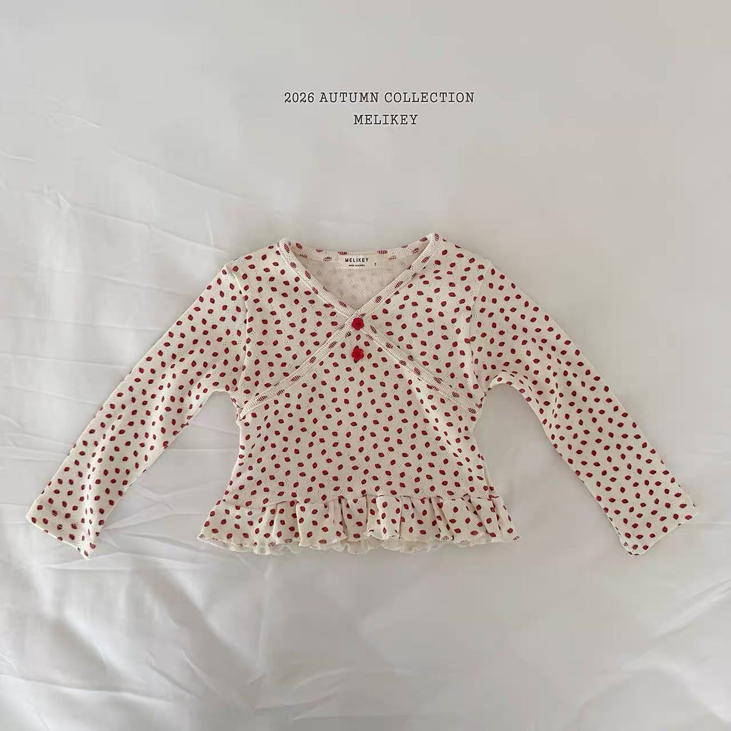 Korean Kidswear Strawberry Dot Ruffle Top – Ivory