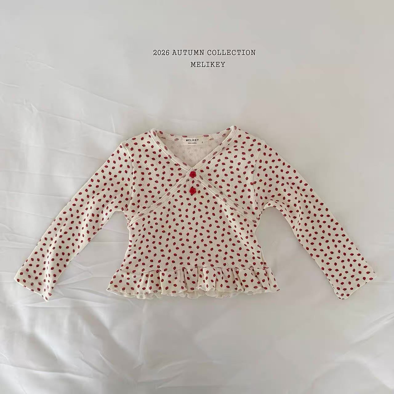 Korean Kidswear Strawberry Dot Ruffle Top – Ivory