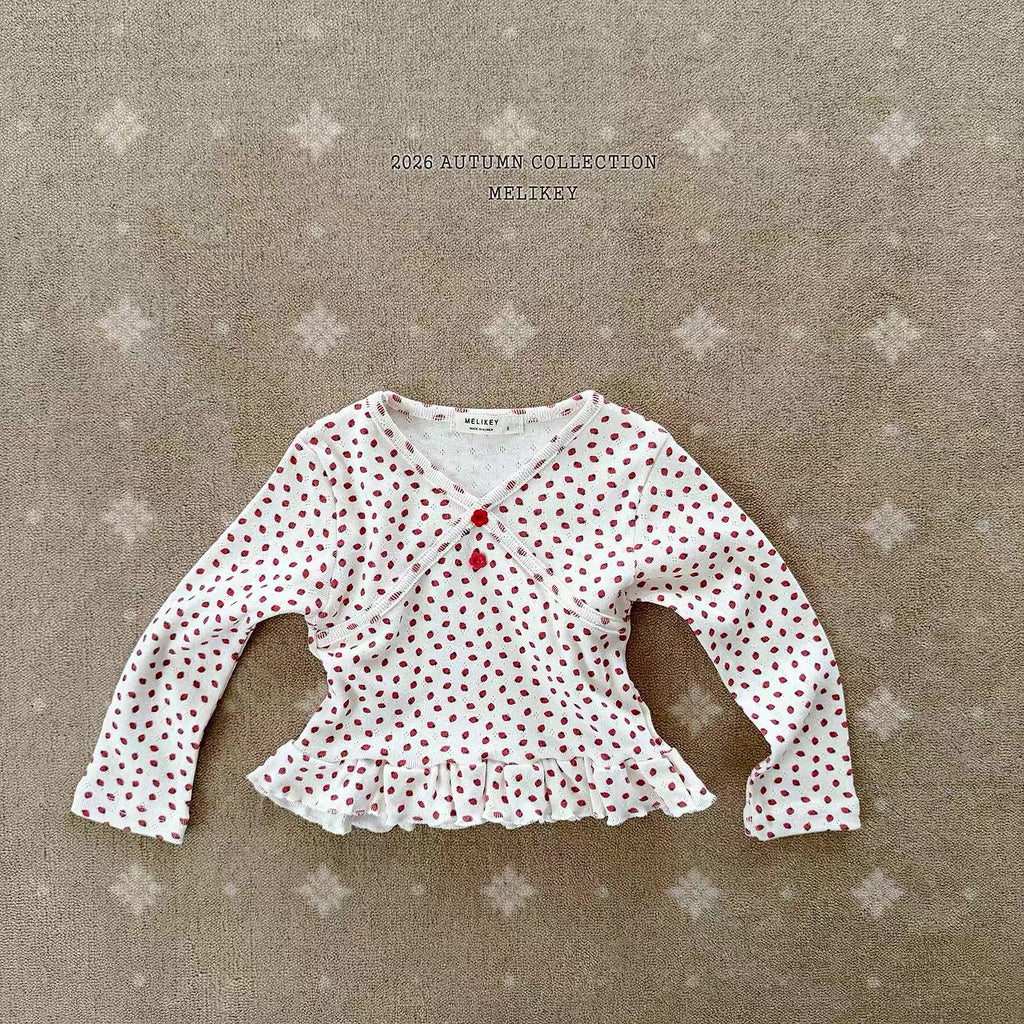 Korean Kidswear Strawberry Dot Ruffle Top – Ivory
