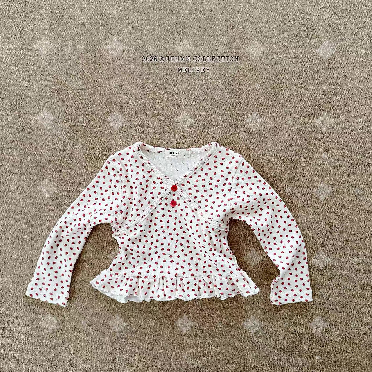 Korean Kidswear Strawberry Dot Ruffle Top – Ivory