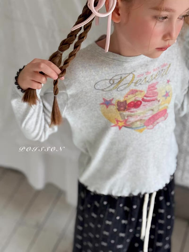 Korean Kidswear | Dessert Graphic Pointelle Long Sleeve Top