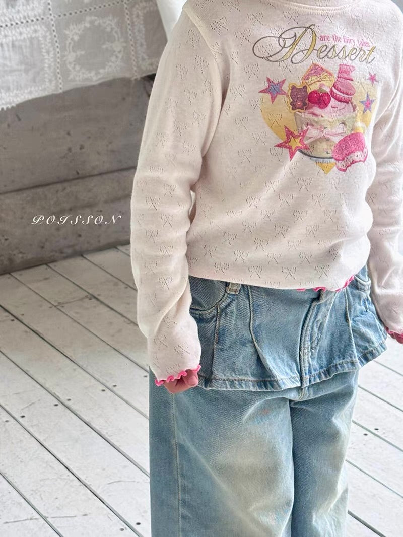 Korean Kidswear | Dessert Graphic Pointelle Long Sleeve Top