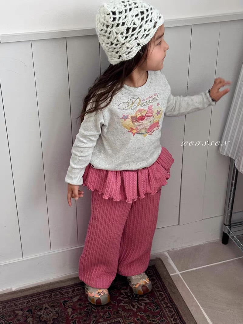 Korean Kidswear | Dessert Graphic Pointelle Long Sleeve Top