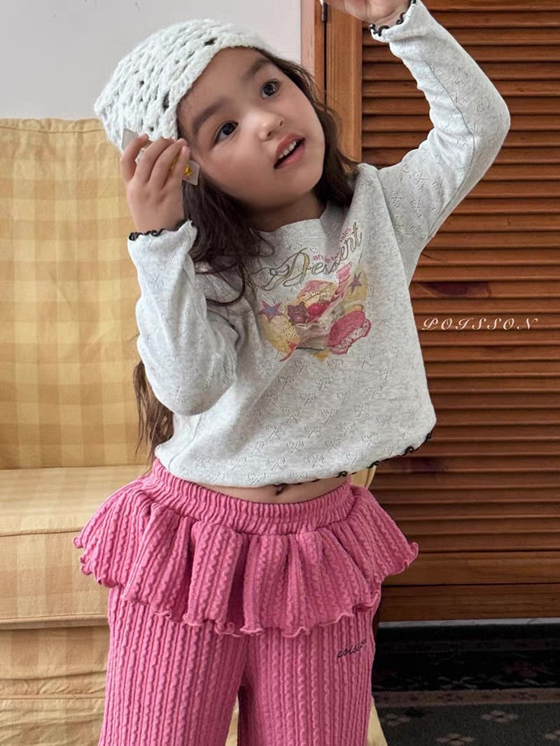 Korean Kidswear | Dessert Graphic Pointelle Long Sleeve Top