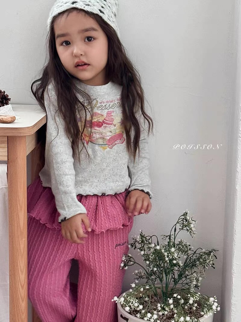 Korean Kidswear | Dessert Graphic Pointelle Long Sleeve Top
