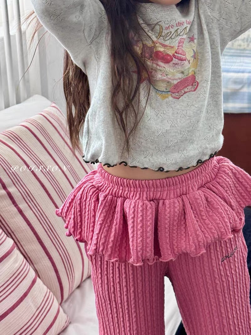 Korean Kidswear | Dessert Graphic Pointelle Long Sleeve Top