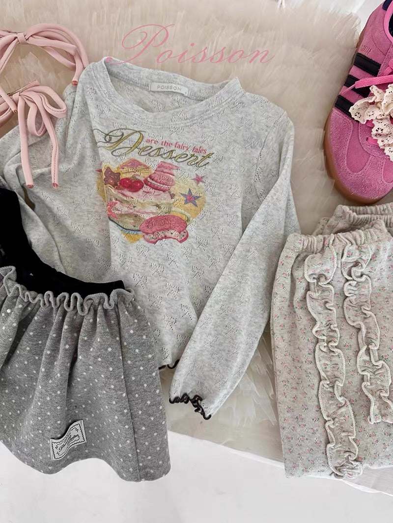 Korean Kidswear | Dessert Graphic Pointelle Long Sleeve Top