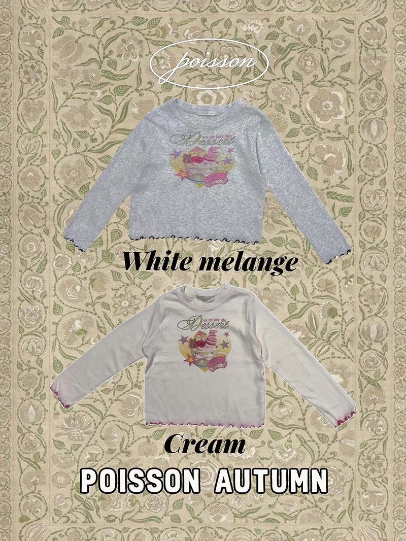 Korean Kidswear | Dessert Graphic Pointelle Long Sleeve Top