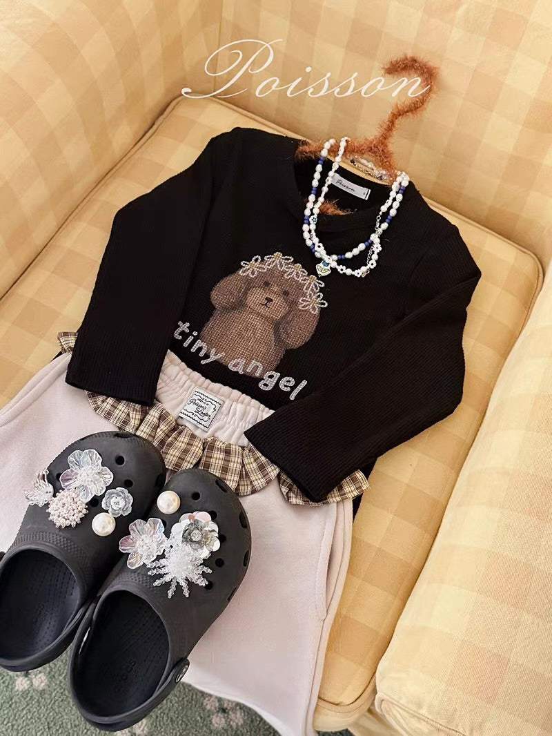 Korean Kidswear | Tiny Angel Puppy Waffle Long Sleeve Top