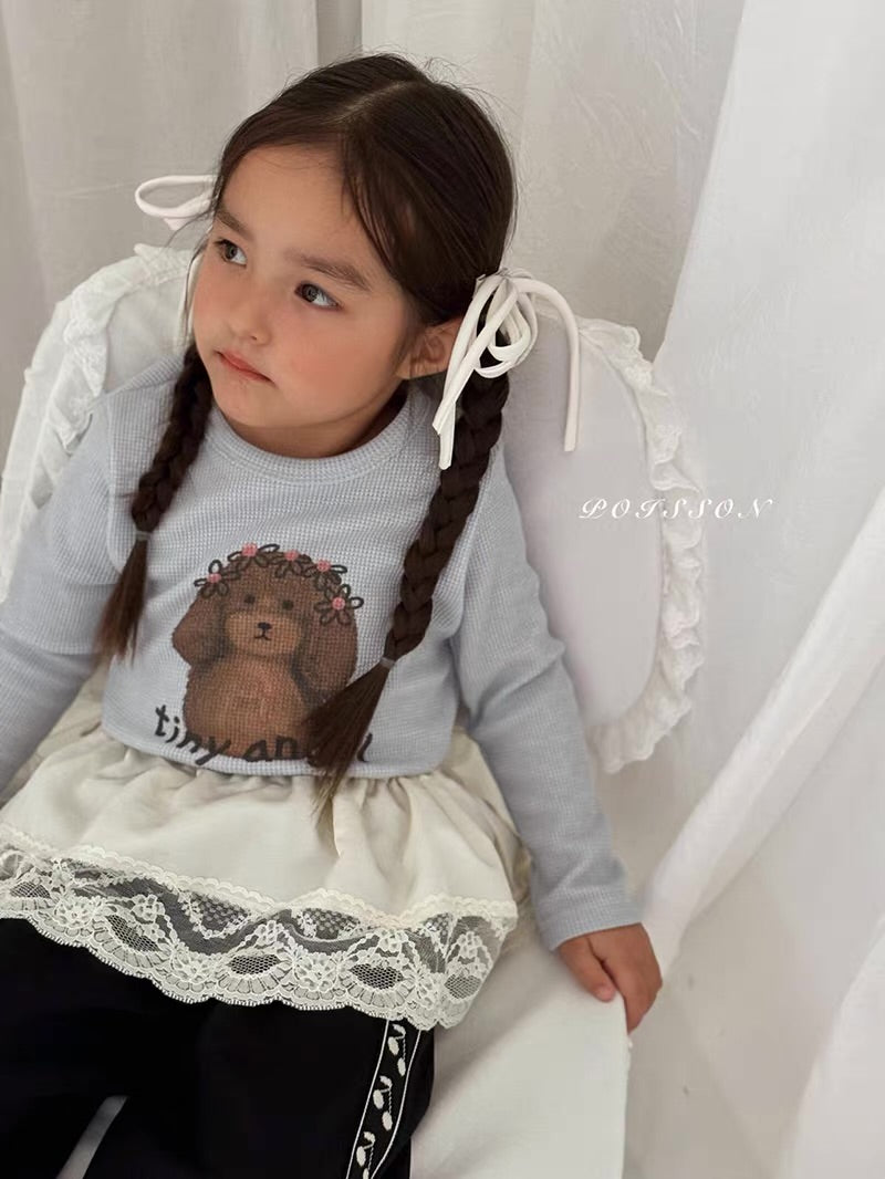 Korean Kidswear | Tiny Angel Puppy Waffle Long Sleeve Top