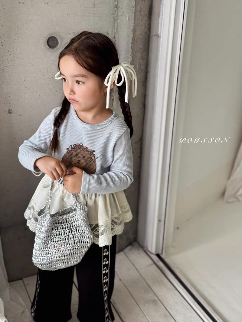 Korean Kidswear | Tiny Angel Puppy Waffle Long Sleeve Top