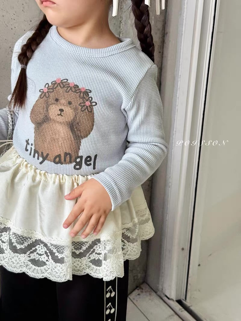 Korean Kidswear | Tiny Angel Puppy Waffle Long Sleeve Top