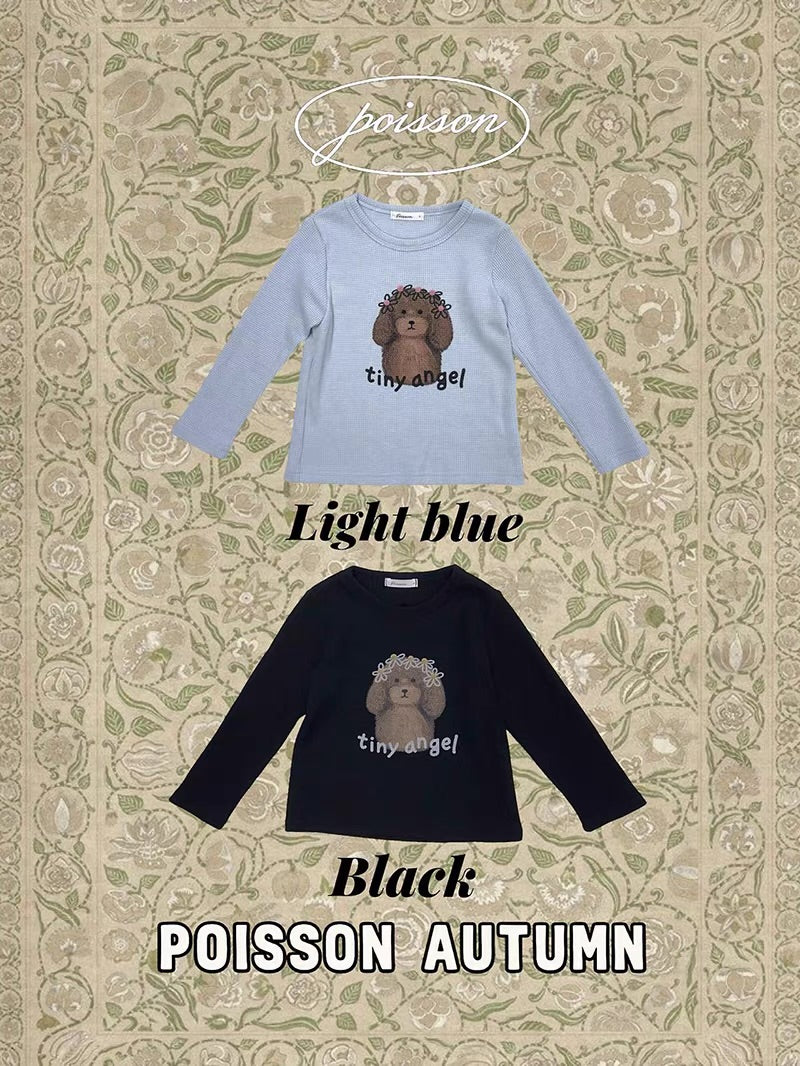 Korean Kidswear | Tiny Angel Puppy Waffle Long Sleeve Top