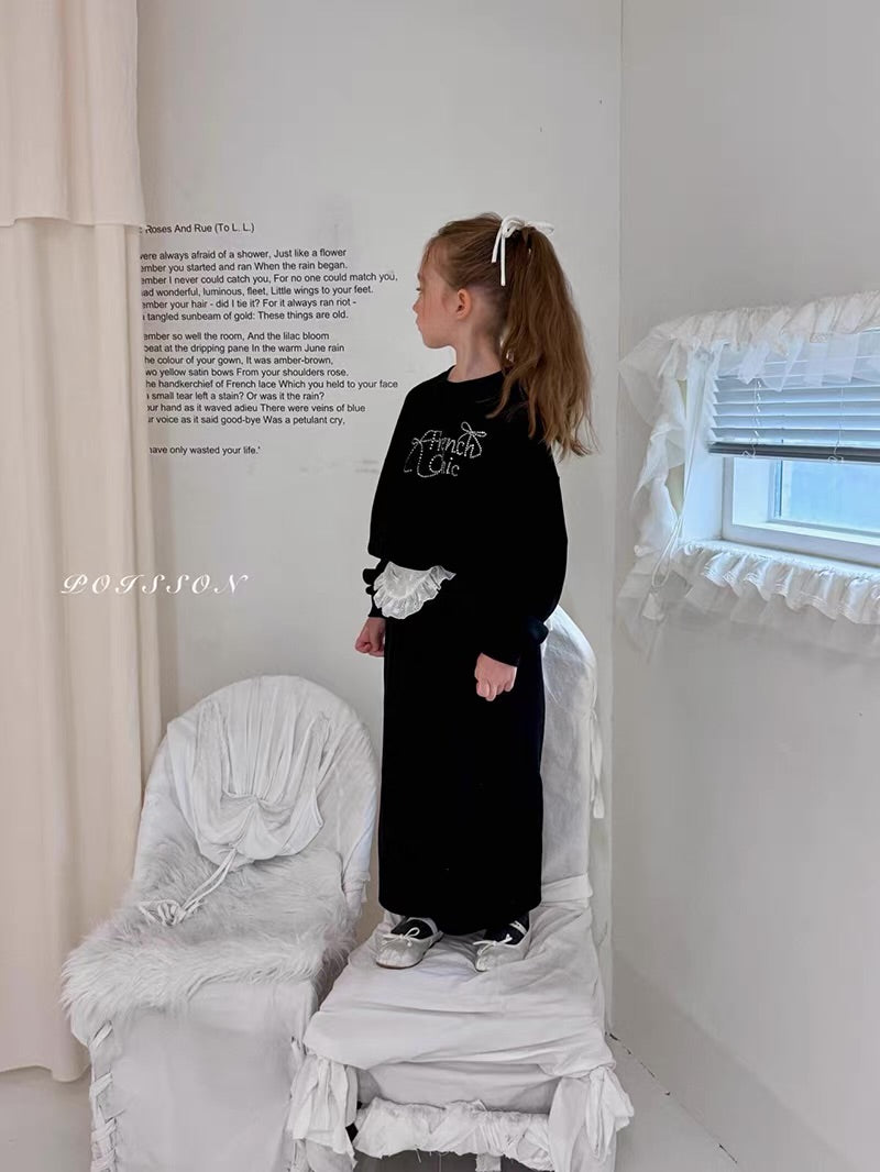 Korean Kidswear | French Chic Rhinestone Sweatshirt & Wide Leg Pants Set
